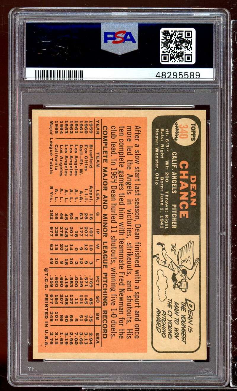 Dean Chance Card 1966 Topps #340 PSA 9 Image 2