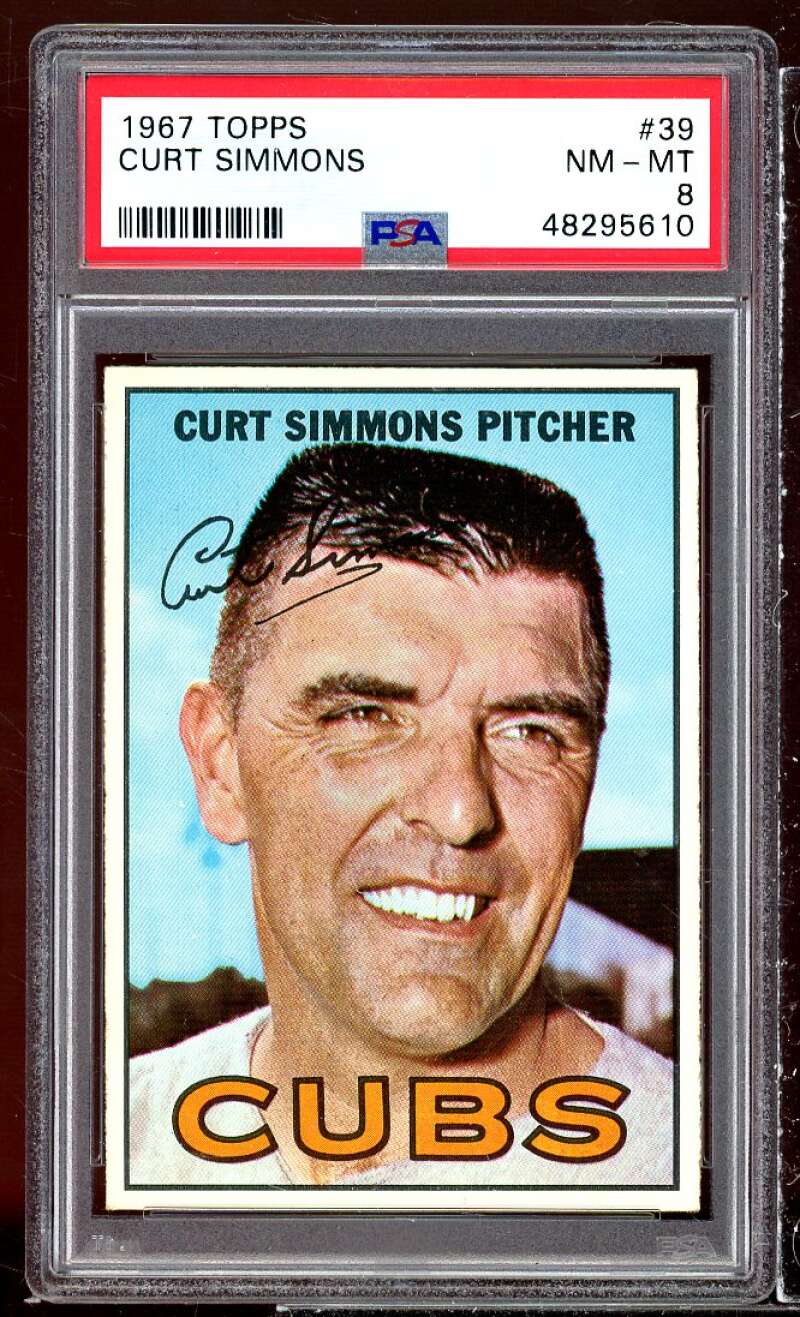 Curt Simmons Card 1967 Topps #39 PSA 8 Image 1