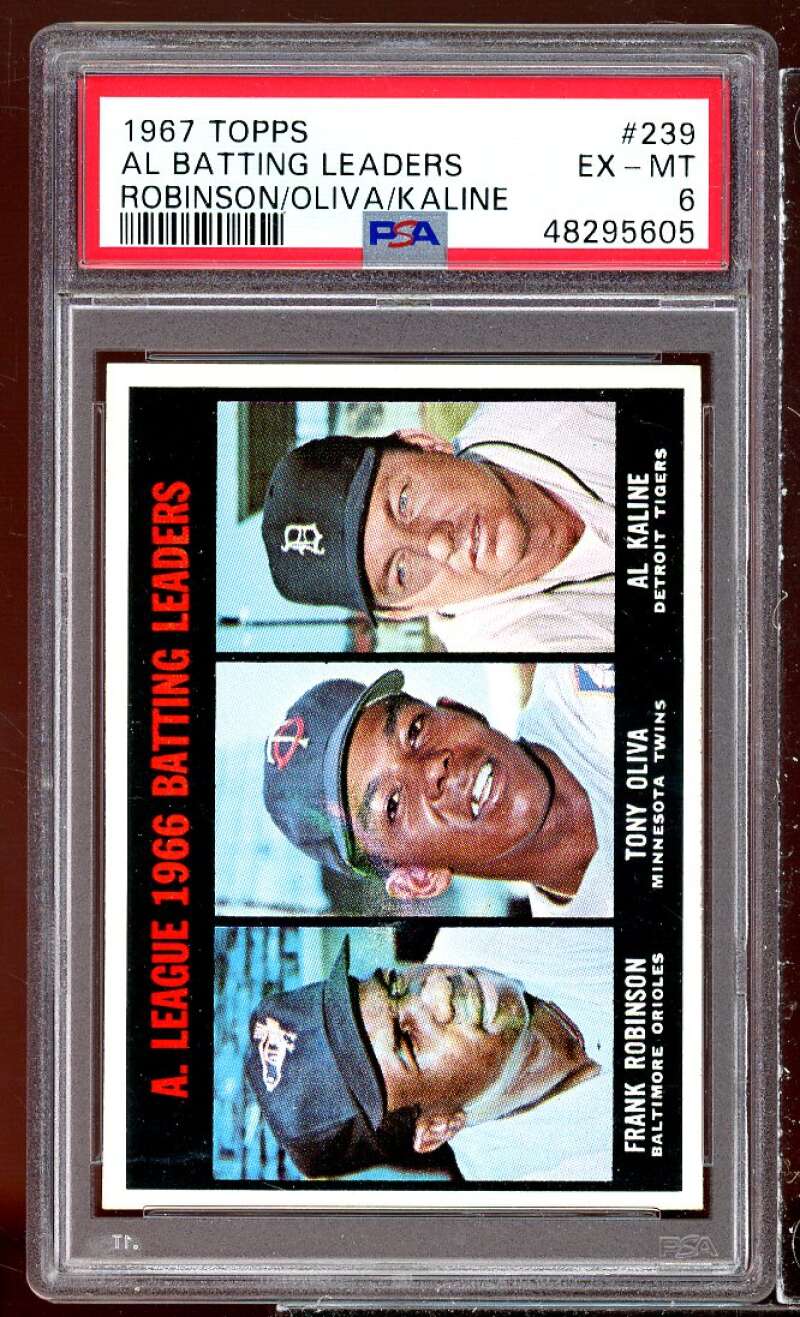 Tony Oliva / Al Kaline / Frank Robinson 1967 Topps AL Batting Leaders #239 PSA 6 Image 1