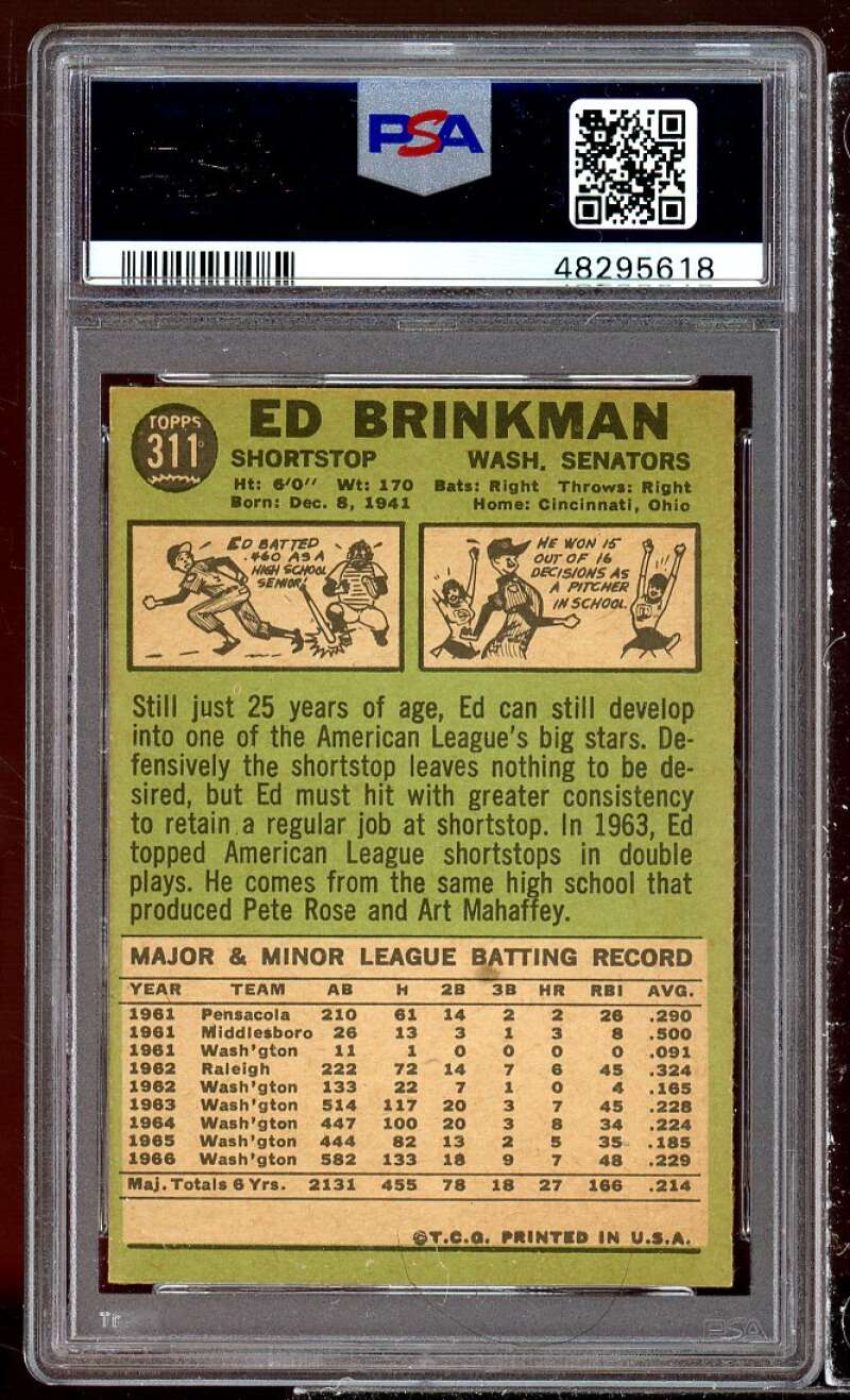 Ed Brinkman Card 1967 Topps #311 PSA 7 Image 2