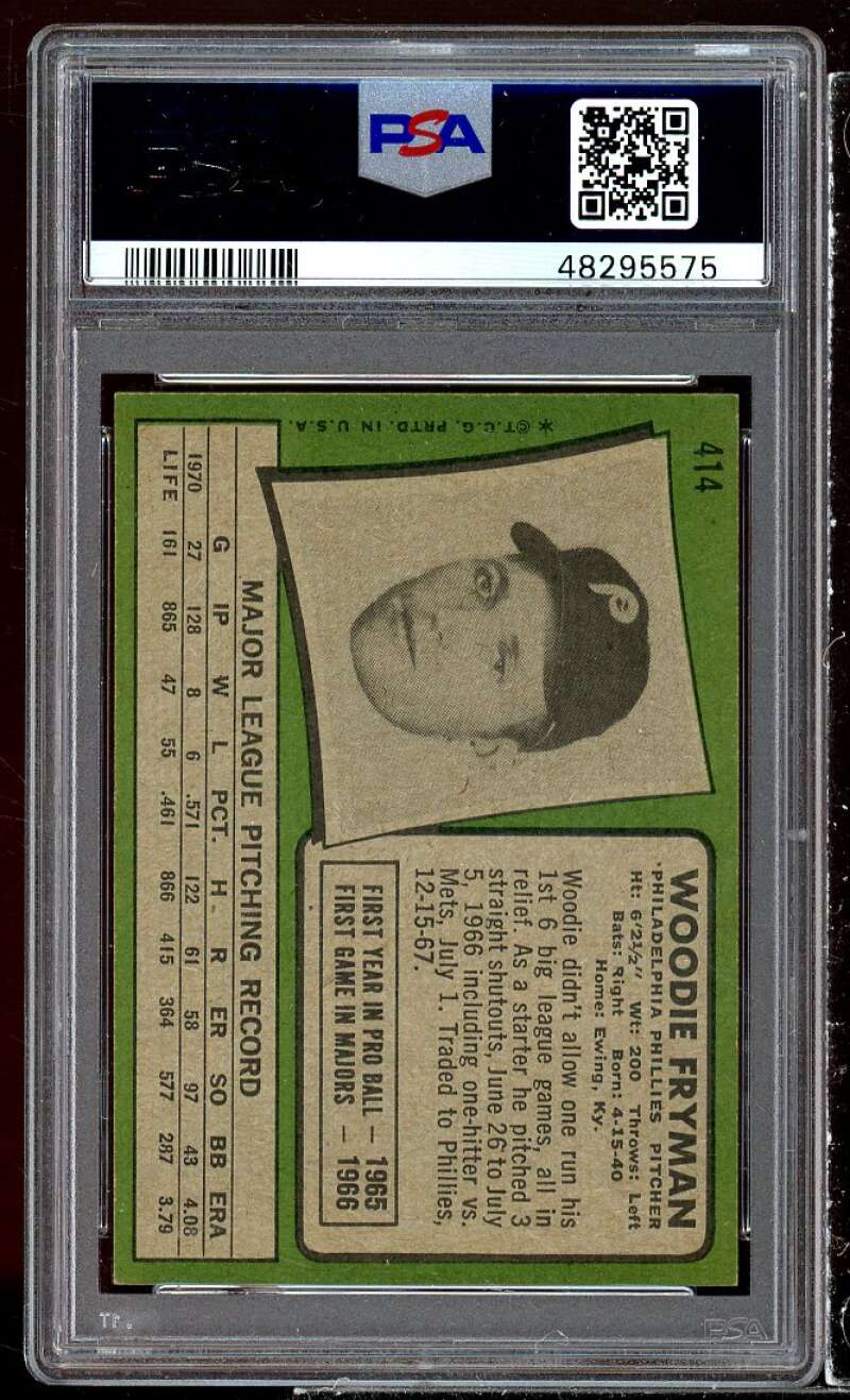 Woodie Fryman Card 1971 Topps #414 PSA 6 Image 2