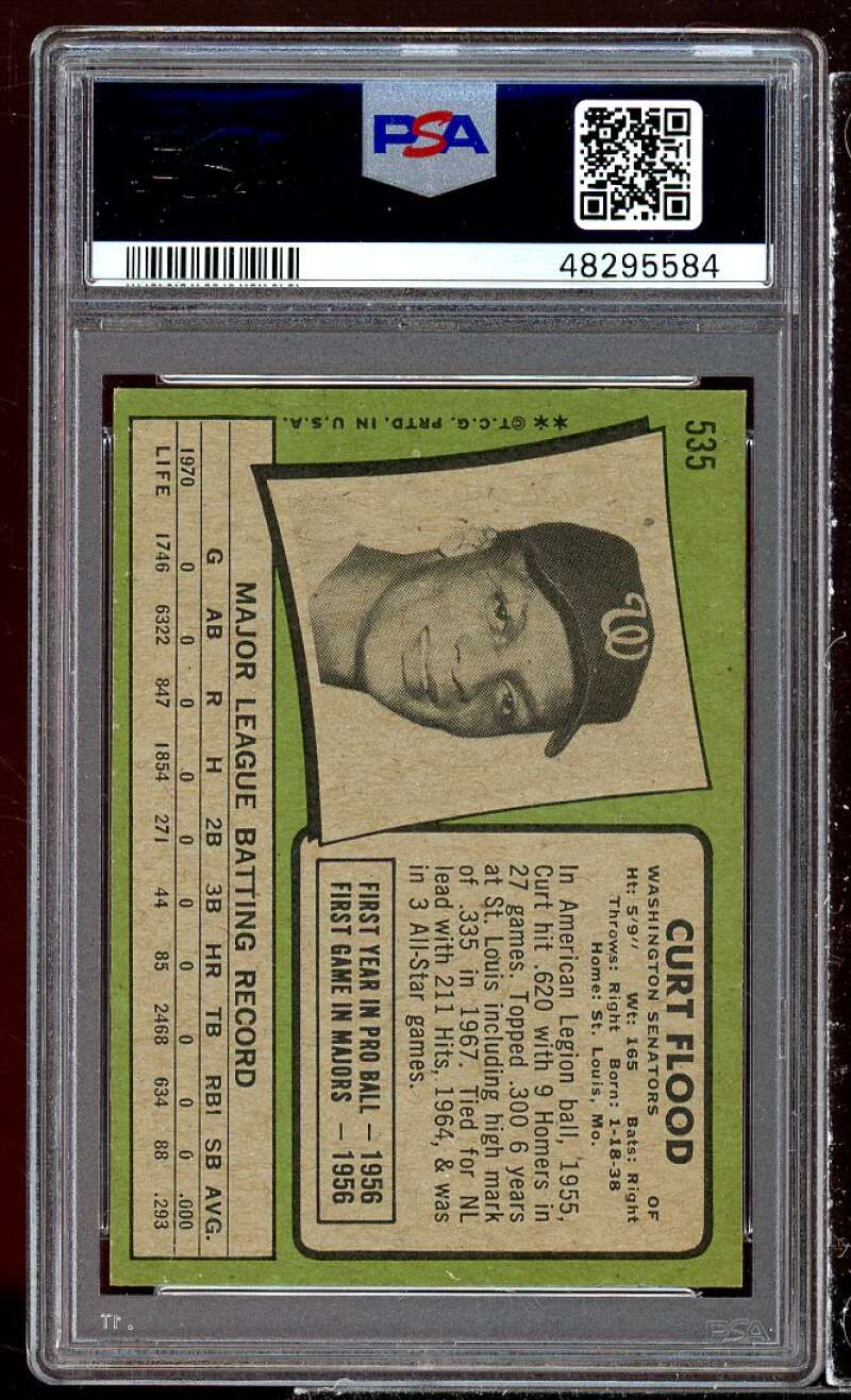 Curt Flood Card 1971 Topps #535 PSA 7 Image 2