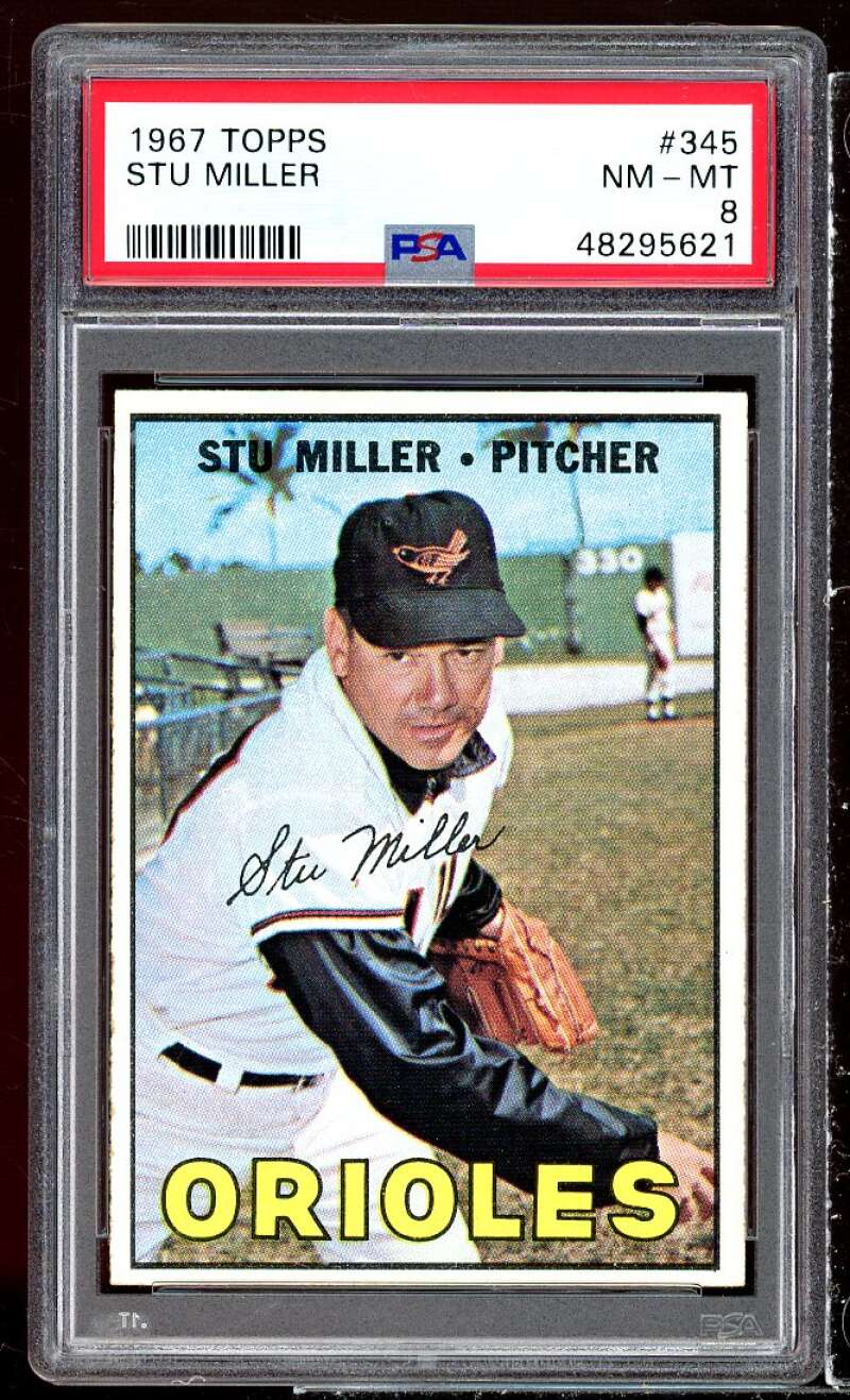 Stu Miller Card 1967 Topps #345 PSA 8 Image 1