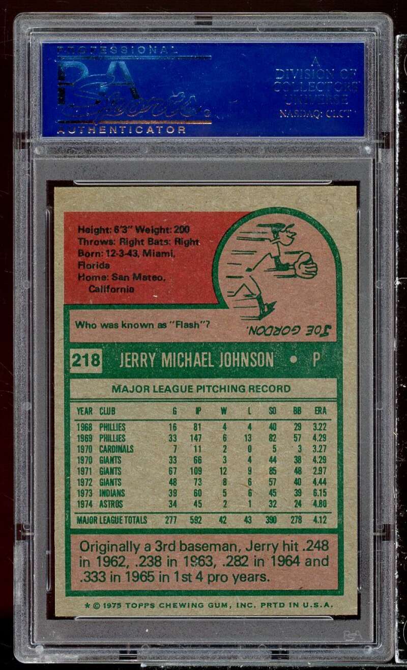 Jerry Johnson Card 1975 Topps #218 PSA 8.5 Image 2