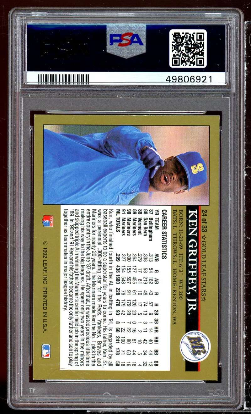 Ken Griffey Jr Card 1992 Leaf Gold Previews #24 PSA 9 Image 2