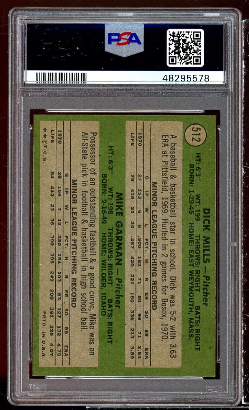 Dick Mills / Mike Garman Rookie Card 1971 Topps #512 PSA 7 Image 2