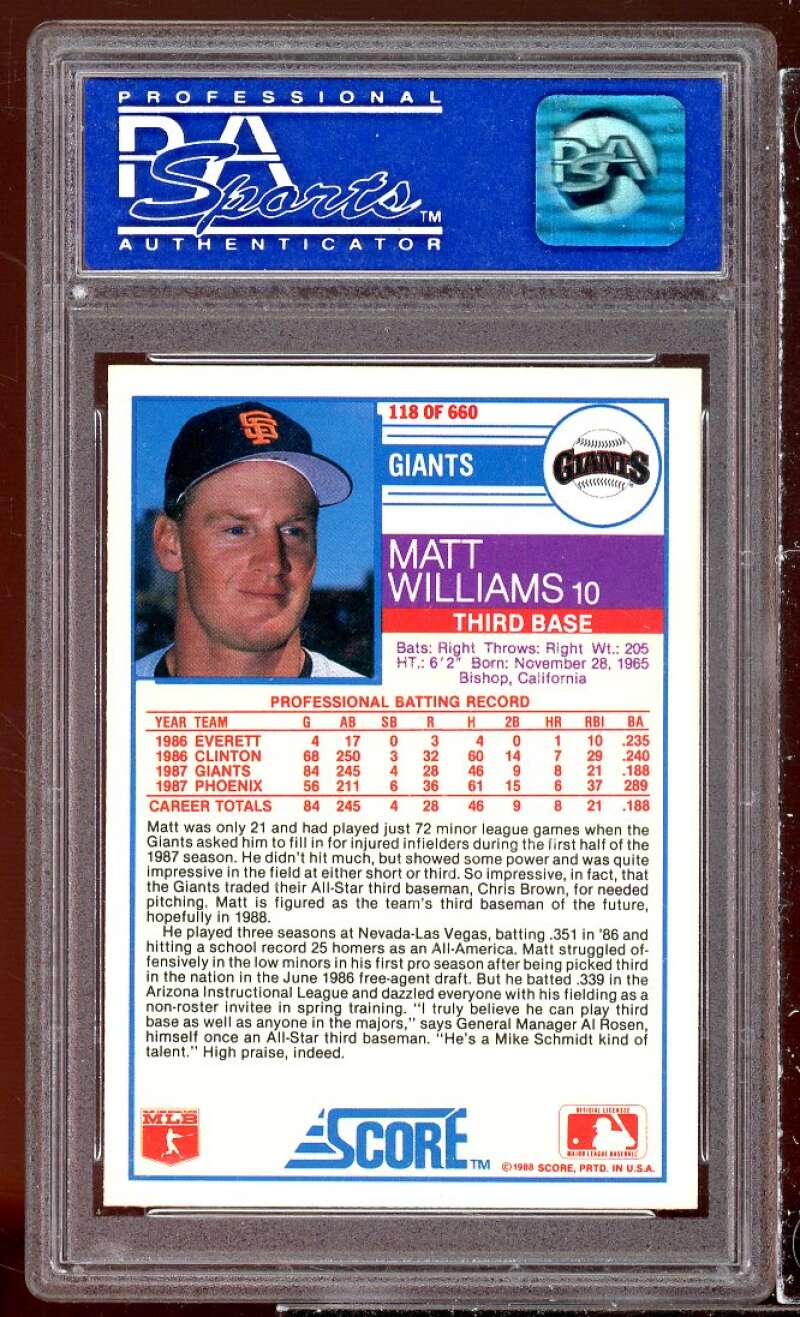 Matt Williams Rookie Card 1988 Score Glossy #118 PSA 9 Image 2