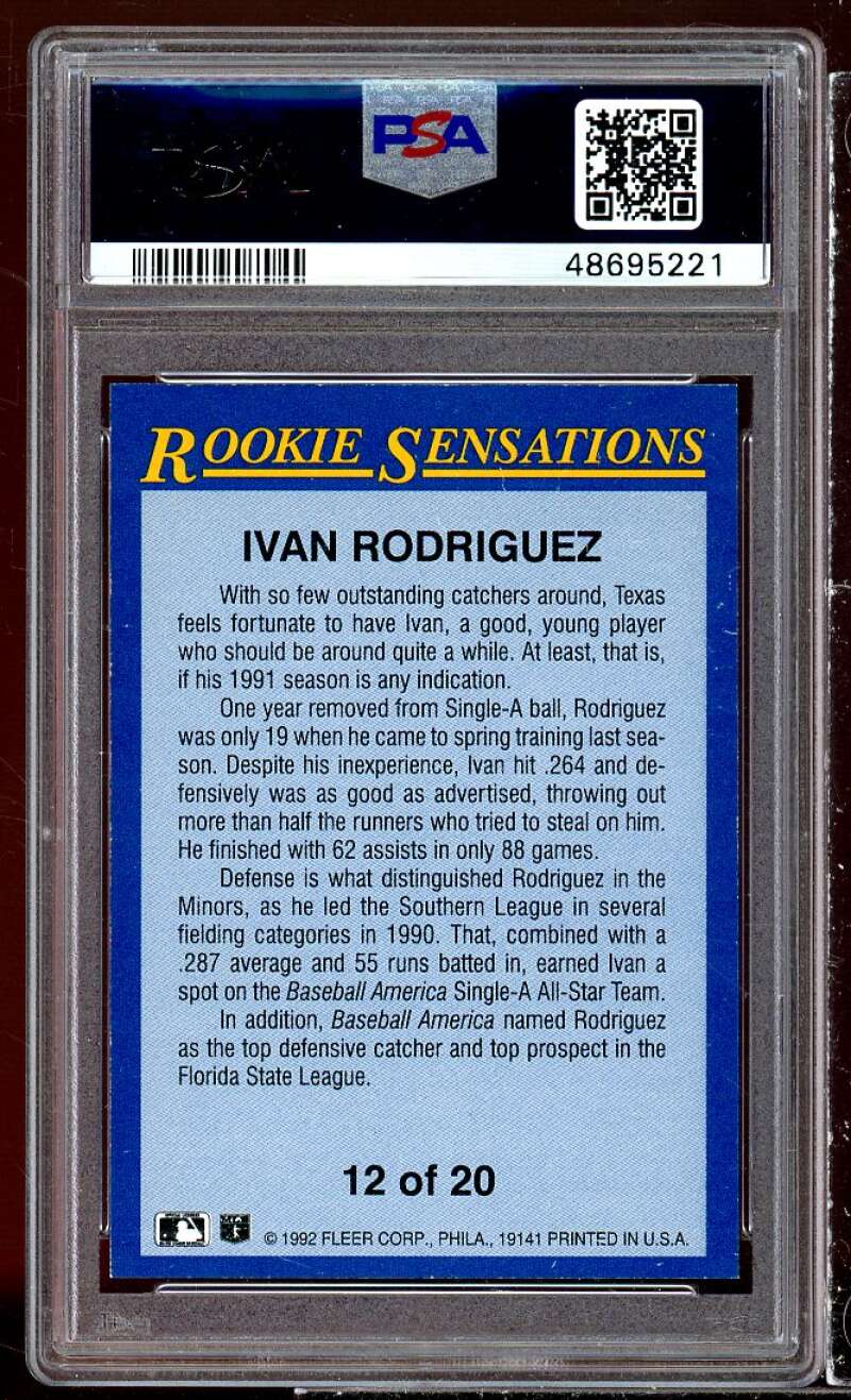 Ivan Rodriguez Rookie Card 1992 Fleer Rookie Sensations #12 PSA 9 Image 2