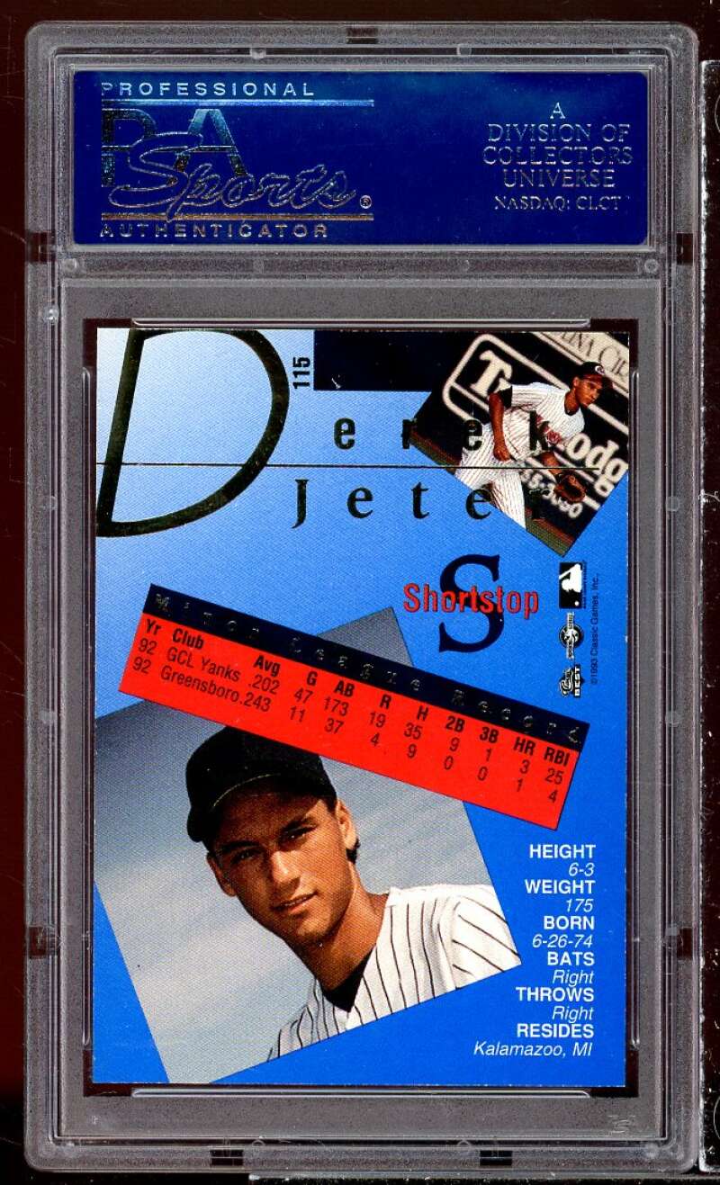 Derek Jeter Rookie Card 1993 Classic Best Gold Greensboro Hornets #115 PSA 9 Image 2