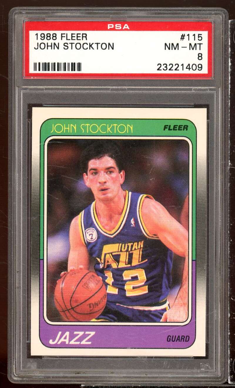 John Stockton Rookie Card 1988-89 Fleer #115 PSA 8 Image 1