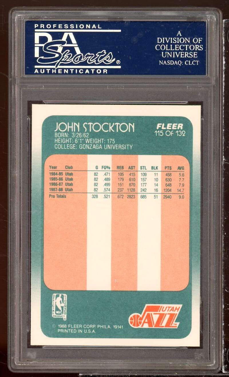 John Stockton Rookie Card 1988-89 Fleer #115 PSA 8 Image 2