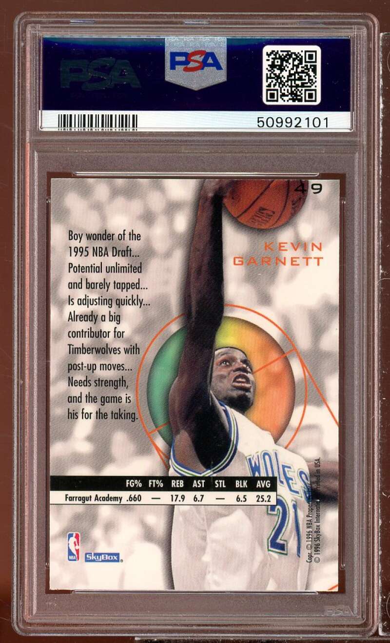 Kevin Garnett Rookie Card 1995-96 Skybox E-XL #49 PSA 9 Image 2