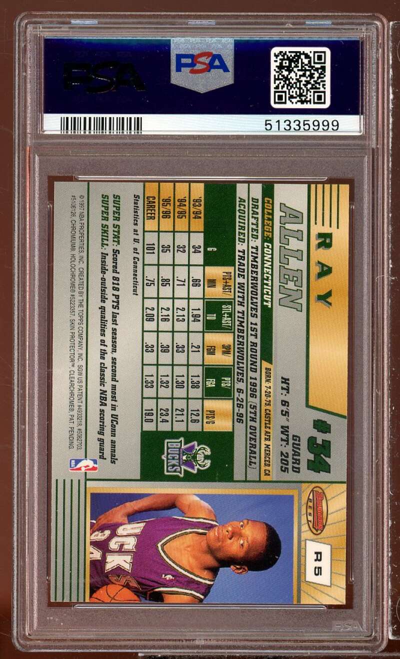 Ray Allen Rookie Card 1996-97 Bowman's Best #R5 PSA 10 Image 2