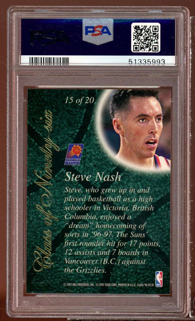 Steve Nash Rookie Card 1996-97 Flair Showcase Row 2 Class of '96 #15 PSA 9 Image 2