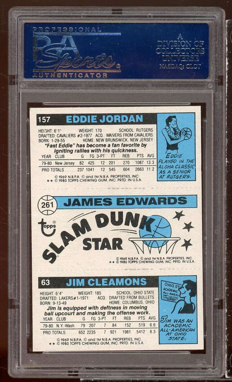 Jim Cleamons / Eddie Jordan / James Edwards Card 1980-81 Topps #261 PSA 8 Image 2