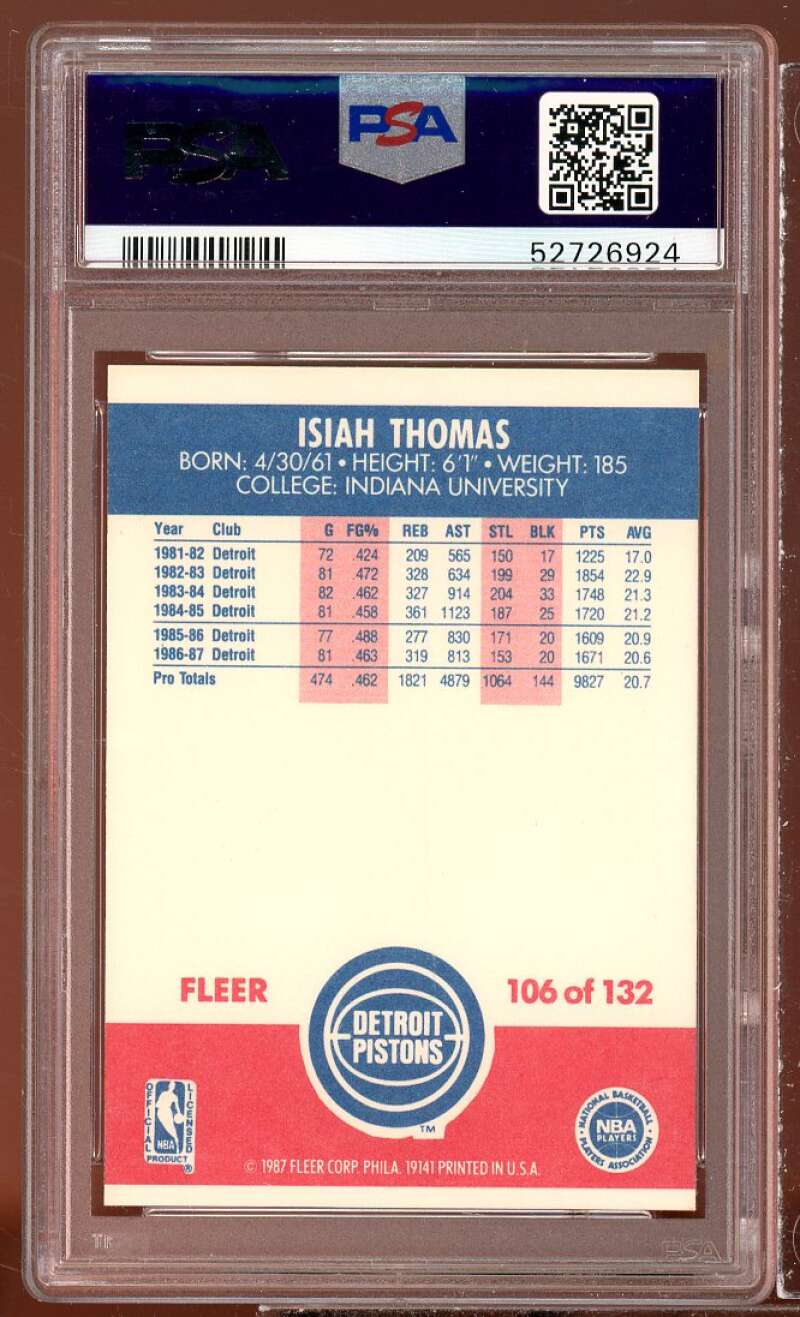 Isiah Thomas Card 1987-88 Fleer #106 PSA 9 Image 2