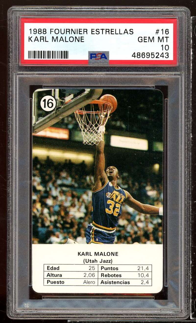 Karl Malone Card 1988 Fournier Estrellas #16 PSA 10 Image 1