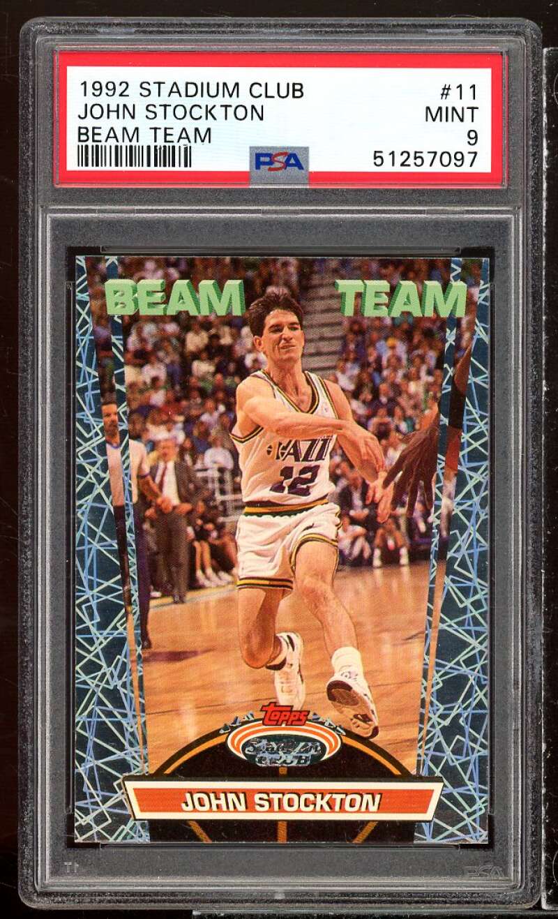 John Stockton Card 1992-93 Stadium Club Beam Team #11 PSA 9 Image 1