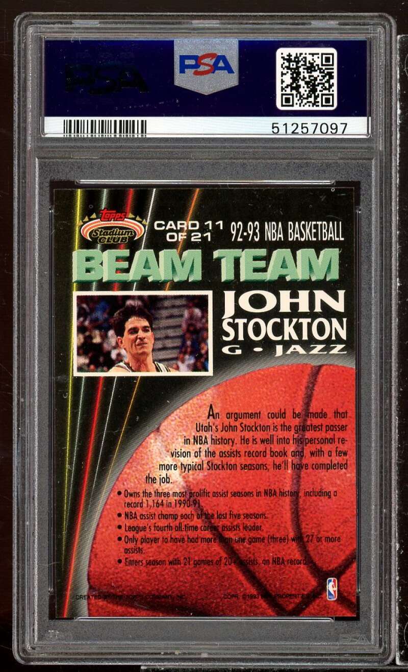 John Stockton Card 1992-93 Stadium Club Beam Team #11 PSA 9 Image 2