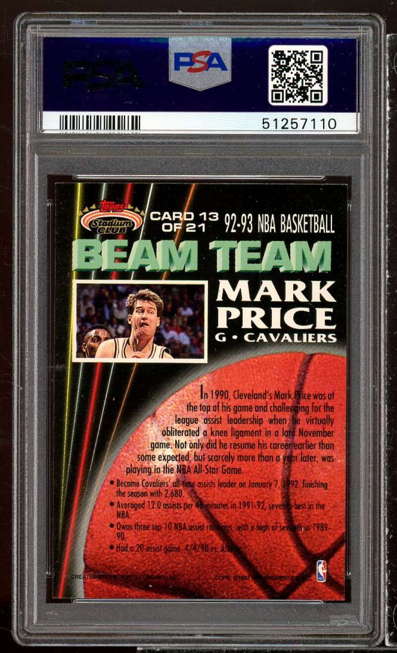 Mark Price Card 1992-93 Stadium Club Beam Team #13 PSA 9 Image 2