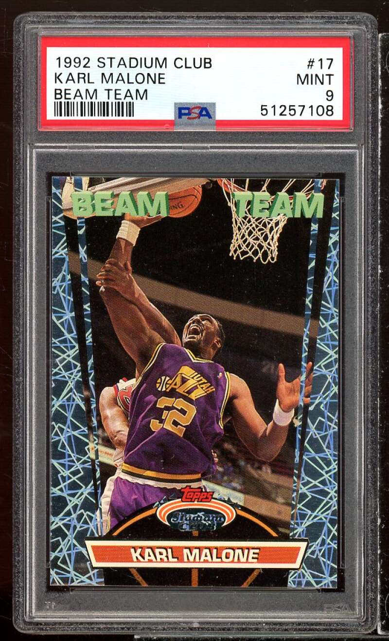 Karl Malone Card 1992-93 Stadium Club Beam Team #17 PSA 9 Image 1