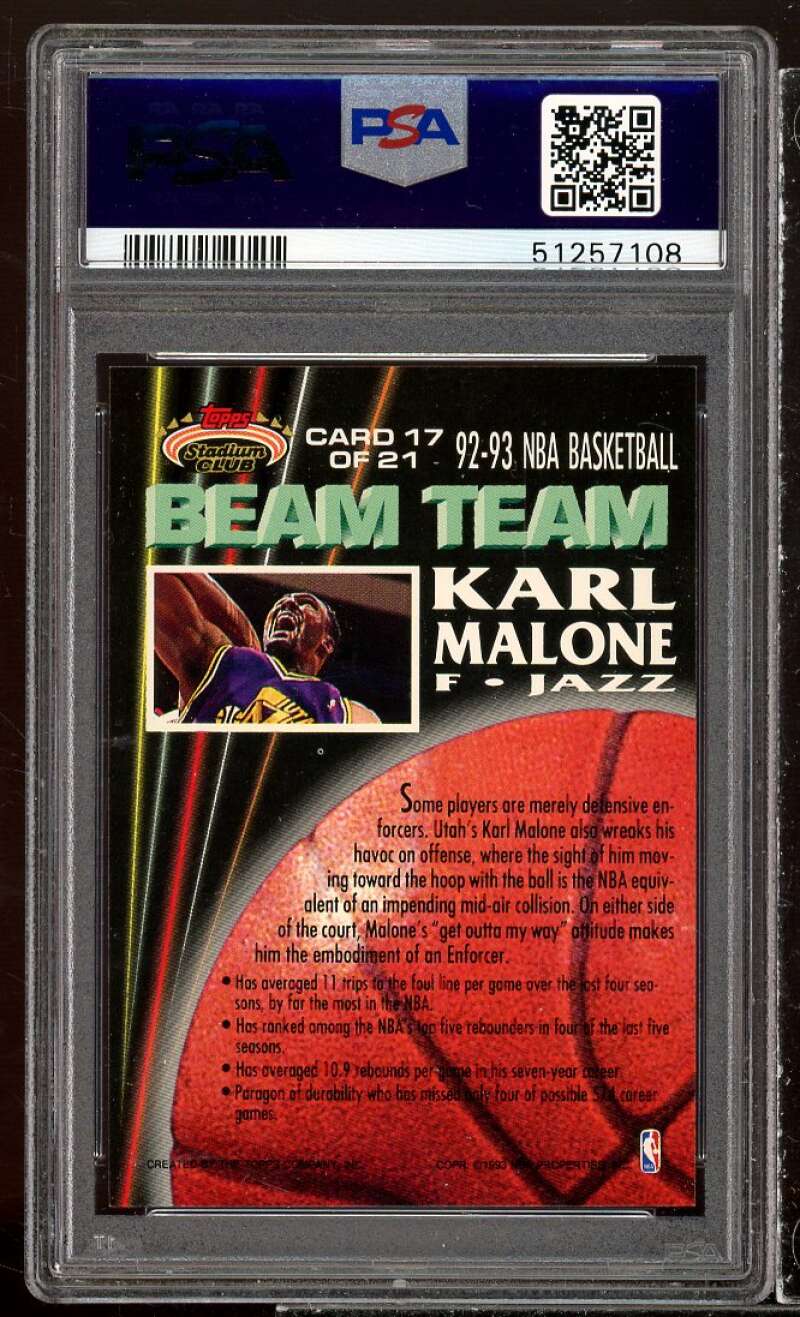 Karl Malone Card 1992-93 Stadium Club Beam Team #17 PSA 9 Image 2