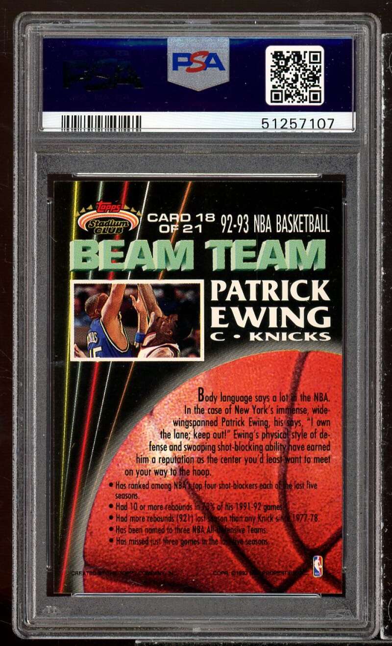 Patrick Ewing Card 1992-93 Stadium Club Beam Team #18 PSA 9 Image 2