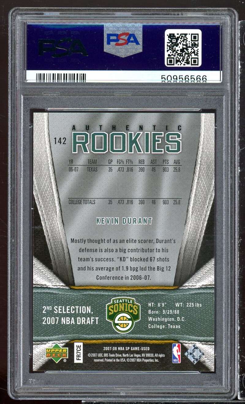 Kevin Durant Rookie Card 2007-08 SP Game Used #142 PSA 9 Image 2