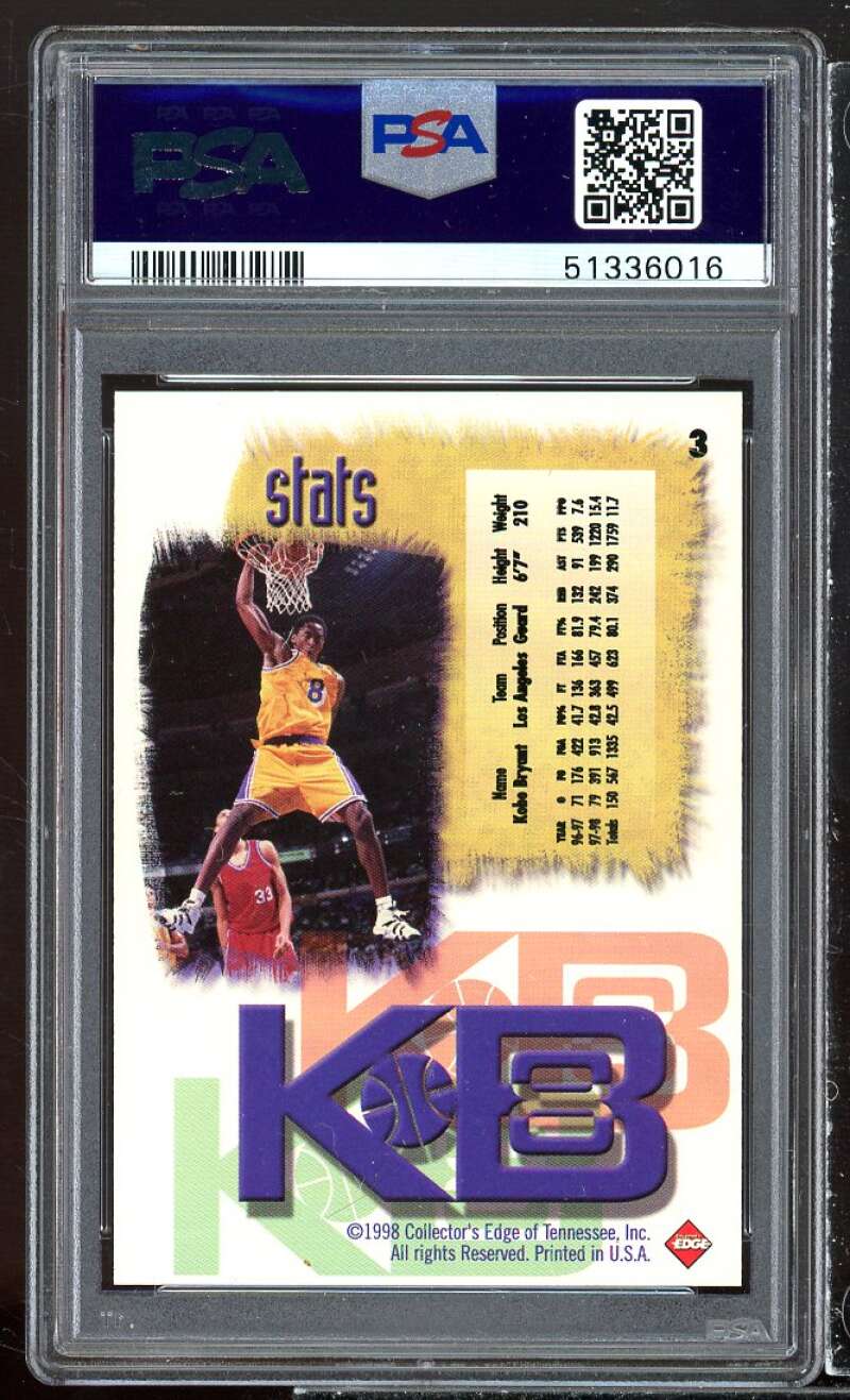 Kobe Bryant Card 1998 Collector's Edge Impulse KB8 Holofoil #3 PSA 9 Image 2