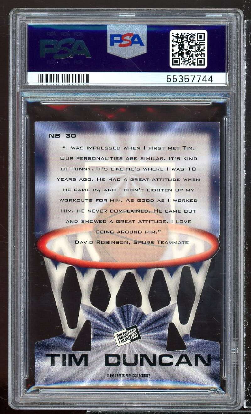 Tim Duncan Card 1998 Press Pass Net Burners #nb30 PSA 9 Image 2