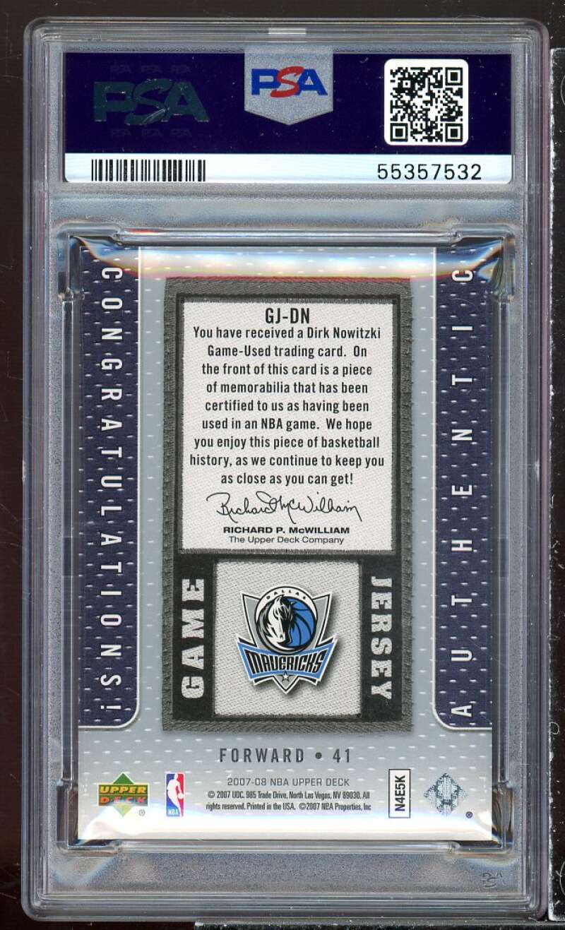 Dirk Nowitzki Card 2007-08 Upper Deck UD Game Jersey (POP 2) #GJ-DN PSA 9 Image 2