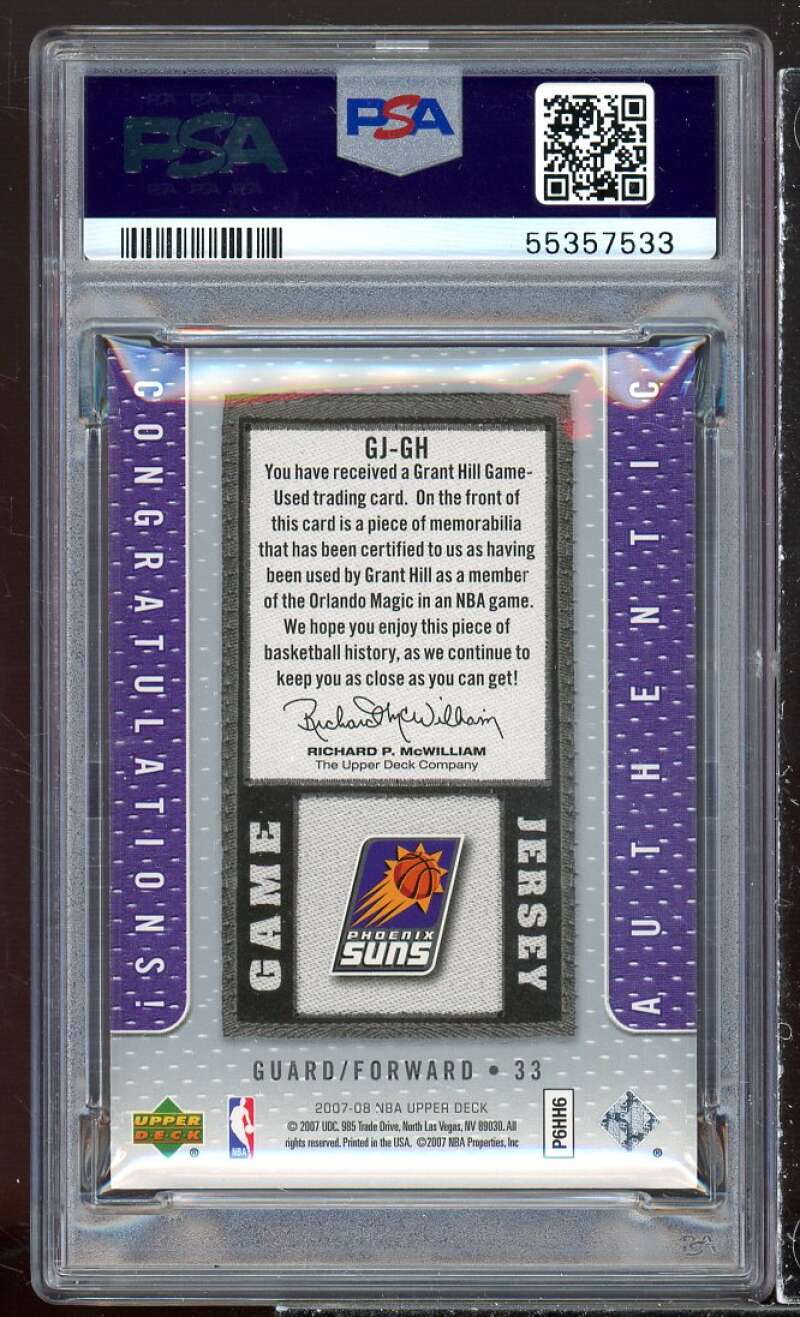 Grant Hill Card 2007-08 Upper Deck UD Game Jersey #GJ-GH (POP 2) PSA 10 Image 2