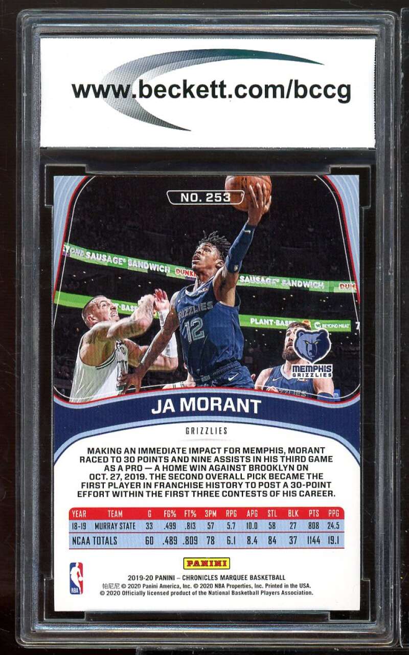 2019-20 Panini Chronicles Marquee #253 Ja Morant Rookie Card BCCG 10 Mint+ Image 2