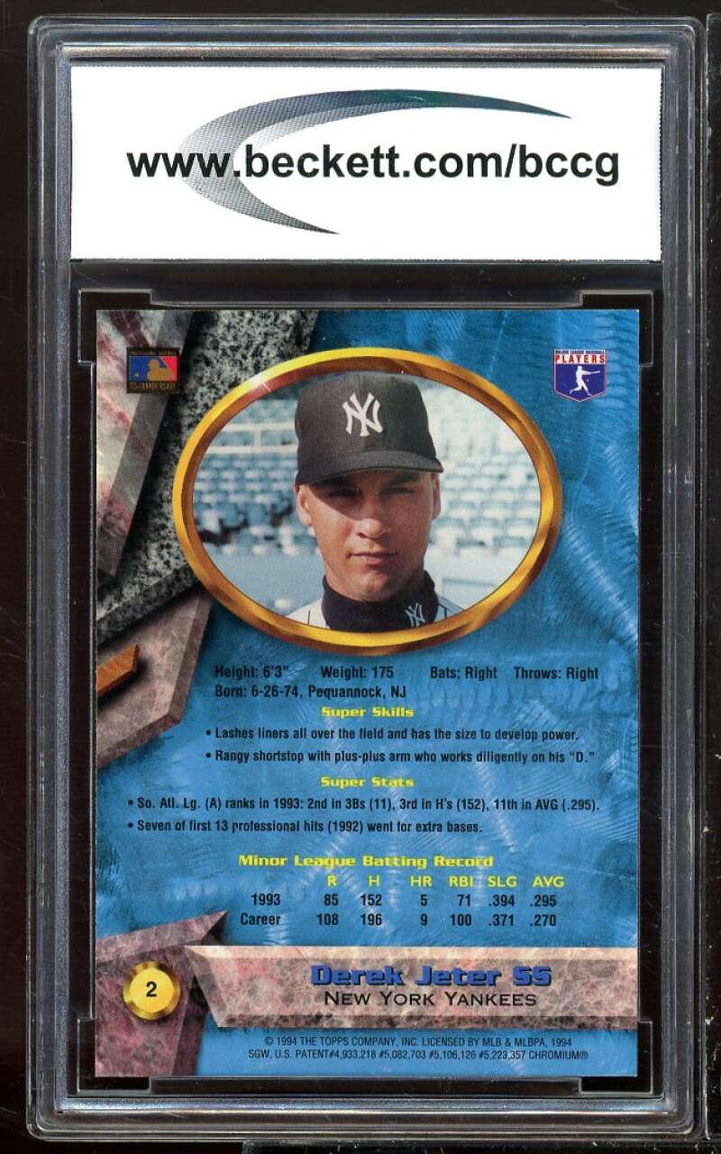 1994 Bowman's Best #B2 Derek Jeter Card BGS BCCG 10 Mint+ (Crack On Holder) Image 2