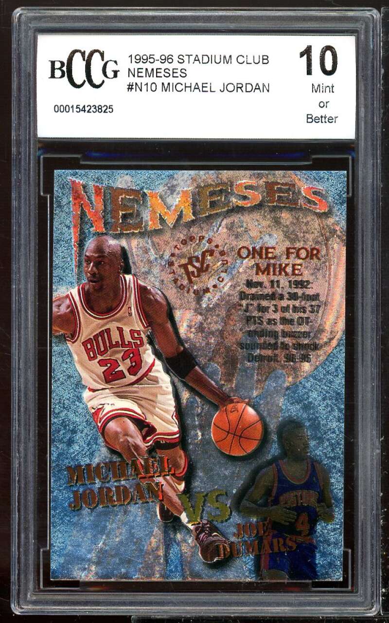 1995-96 Stadium Club Nemesis #n10 Michael Jordan Card BGS BCCG 10 Mint+ Image 1