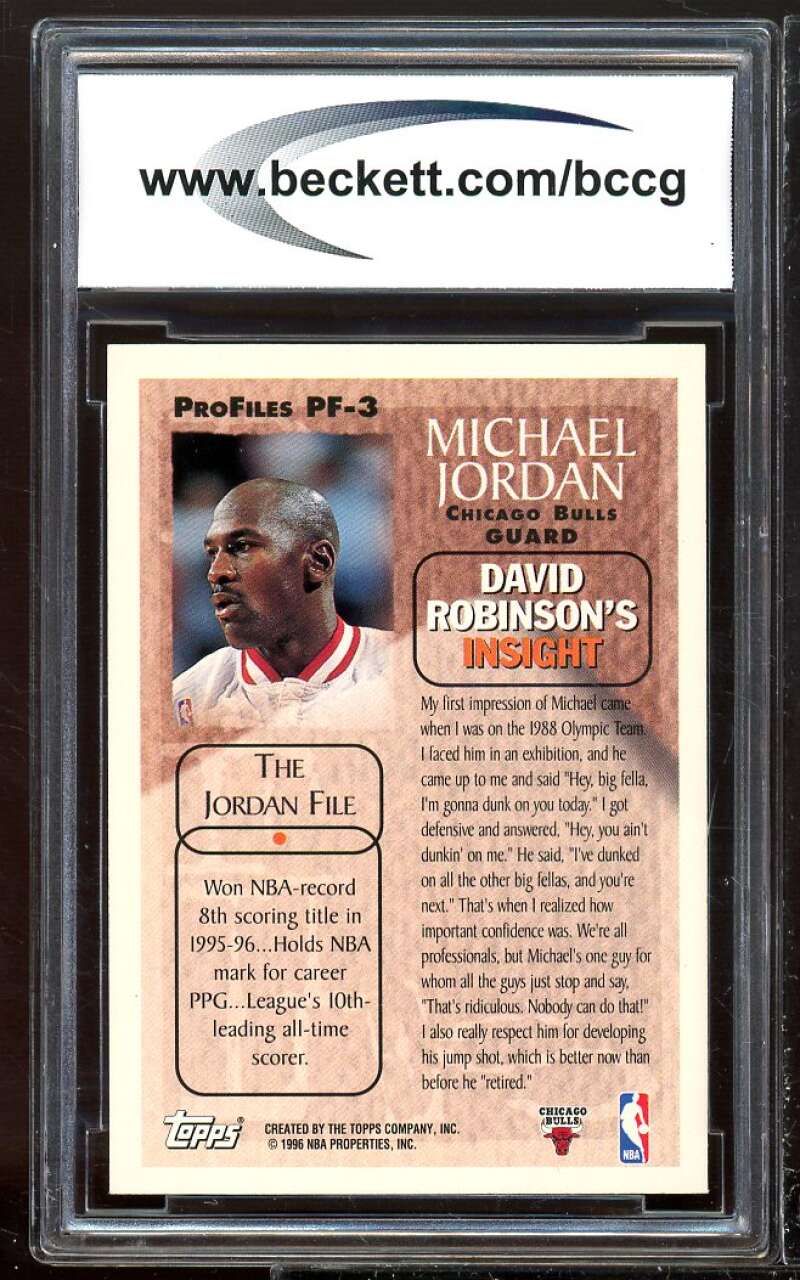 1996-97 Topps Pro Files #pf3 Michael Jordan Card BCCG 10 Mint+ Image 2