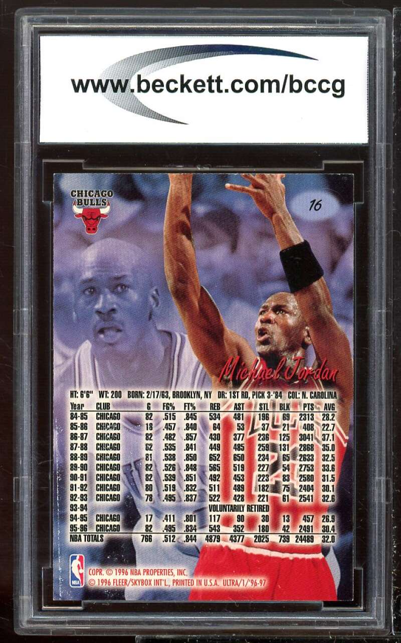 1996-97 Ultra #16 Michael Jordan Card BCCG 9 Near Mint+ Image 2