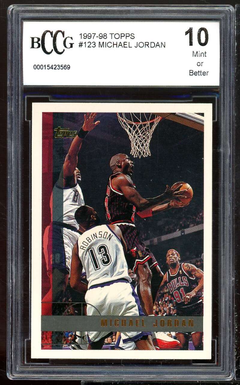 1997-98 Topps #123 Michael Jordan Card BCCG 10 Mint+ Image 1
