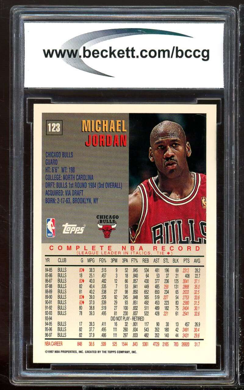 1997-98 Topps #123 Michael Jordan Card BCCG 10 Mint+ Image 2