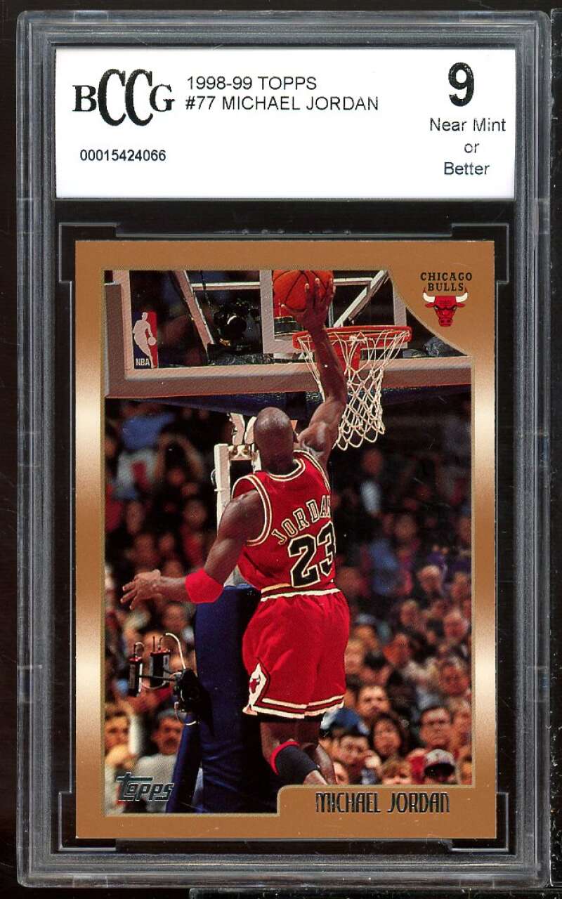 1998-99 Topps #77 Michael Jordan Card BCCG 9 Near Mint+ Image 1