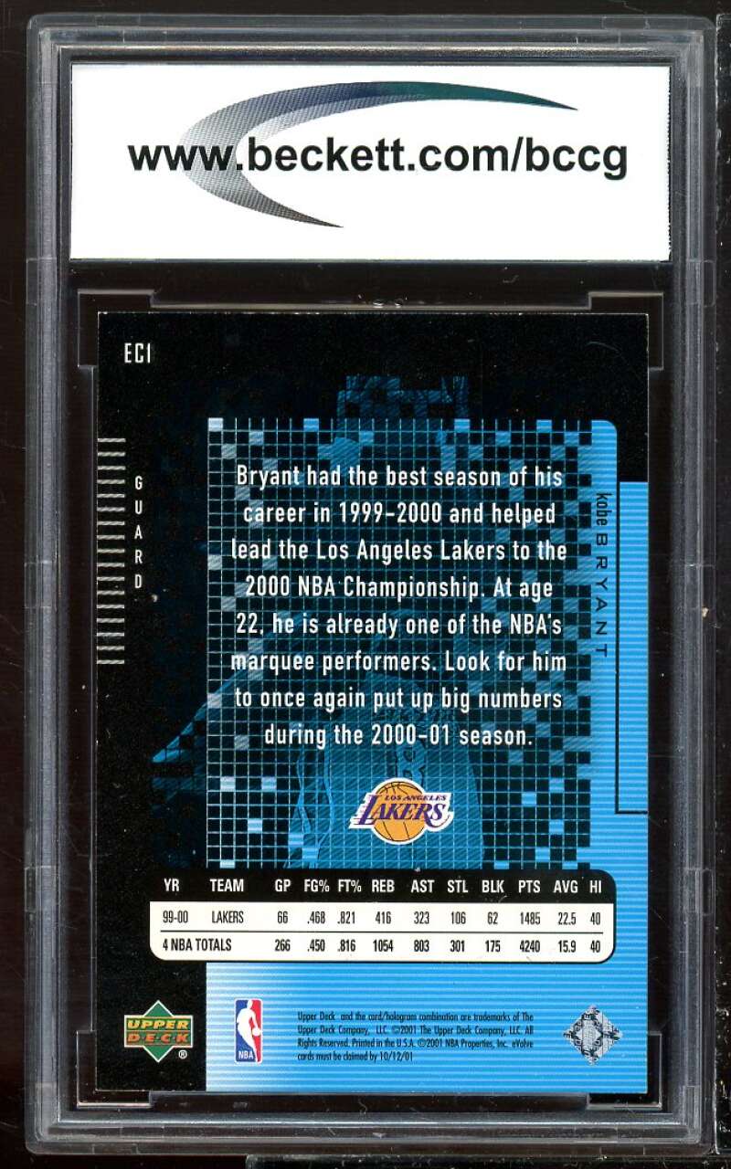 2000-01 Upper Deck E-Card 1 #ec1 Kobe Bryant Card BGS BCCG 9 Near Mint+ Image 2