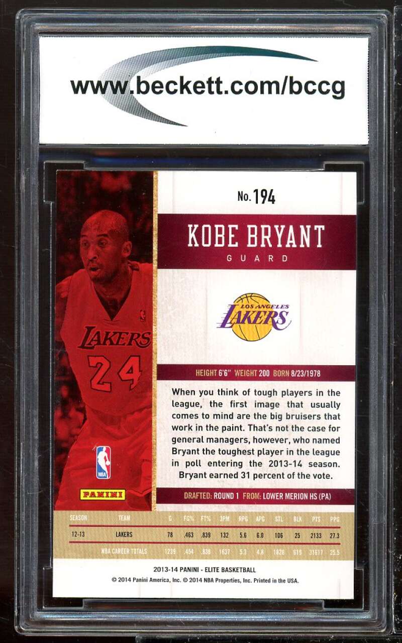 2013-14 Elite #194 Kobe Bryant Card BCCG 10 Mint+ Image 2