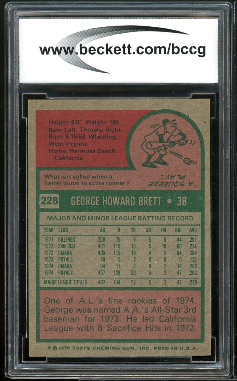 1975 Topps #228 George Brett Card BGS BCCG 9 Near Mint+ Image 2