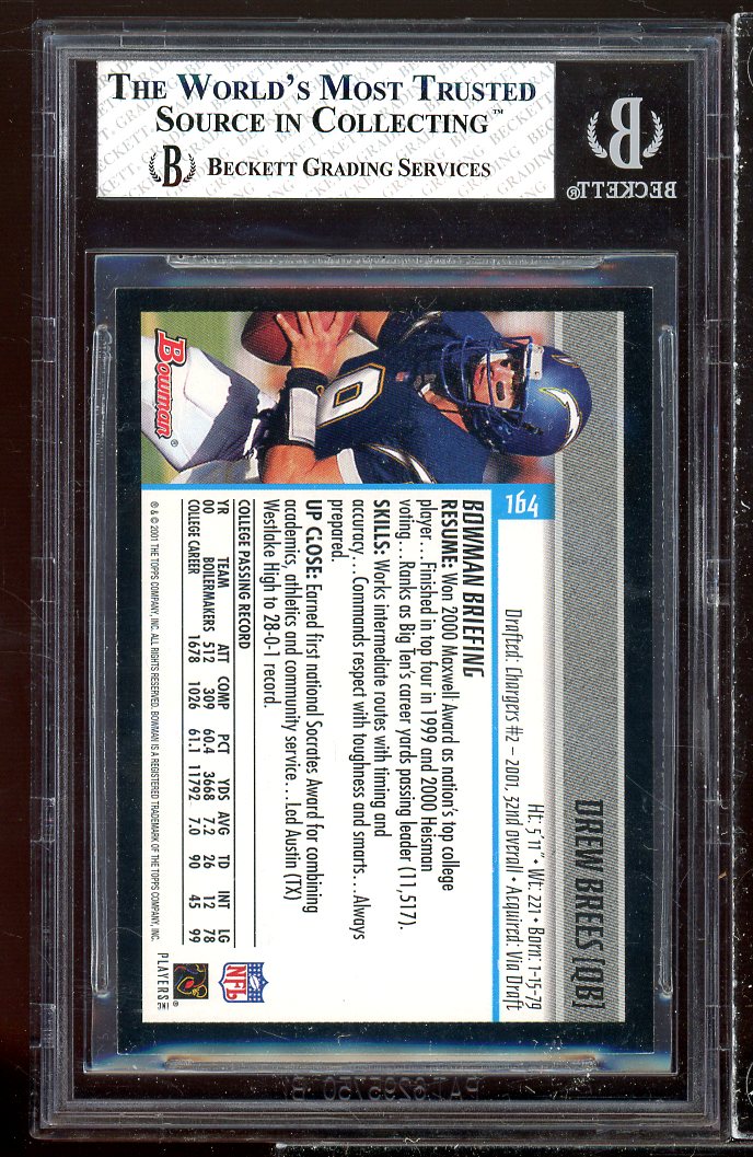 Drew Brees Rookie Card 2001 Bowman #164 BGS 8 Image 2