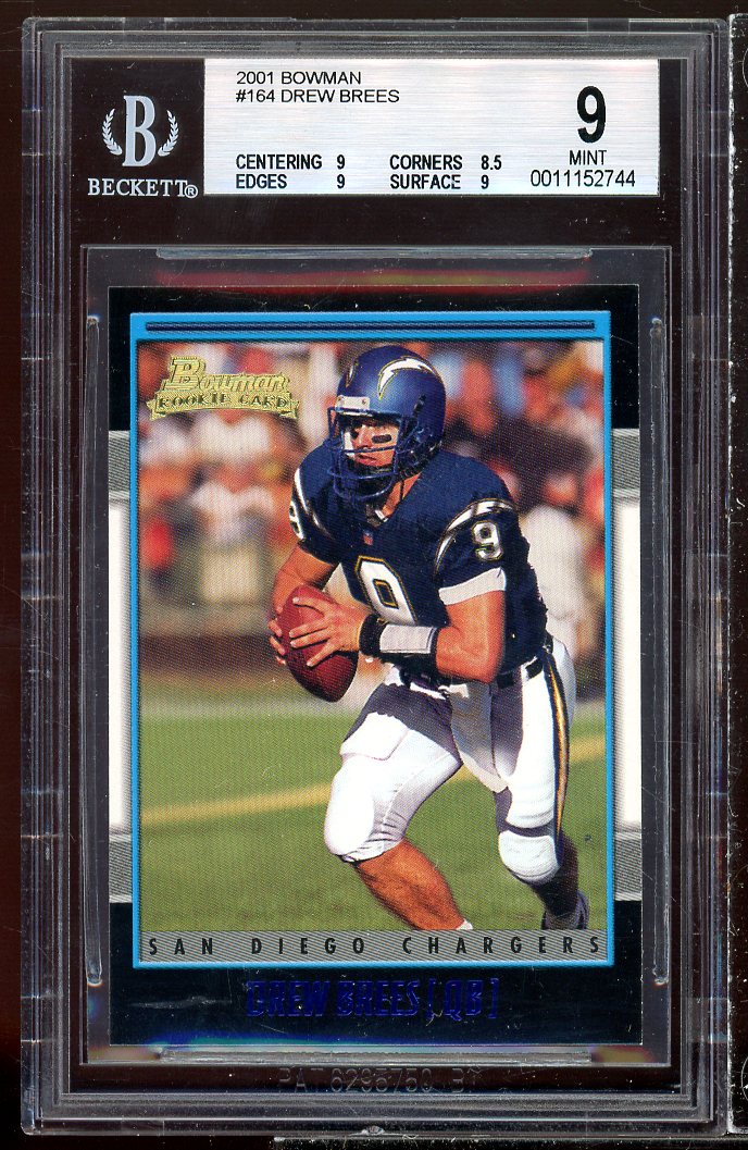 Drew Brees Rookie Card 2001 Bowman #164 BGS 9 (9 8.5 9 9) Image 1