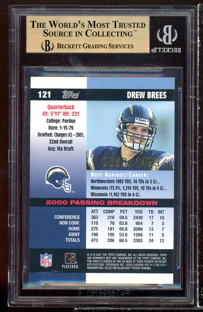 Drew Brees Rookie Card 2001 Bowman's Best #121 BGS 9.5 (9.5 9 9.5 9.5) Image 2