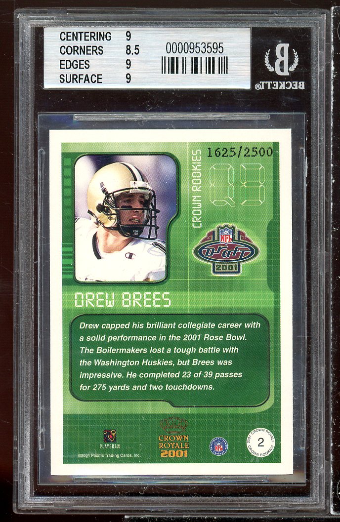 Drew Brees Rookie Card 2001 Crown Royale Crown Rookies #2 BGS 9 (9 8.5 9 9) Image 2