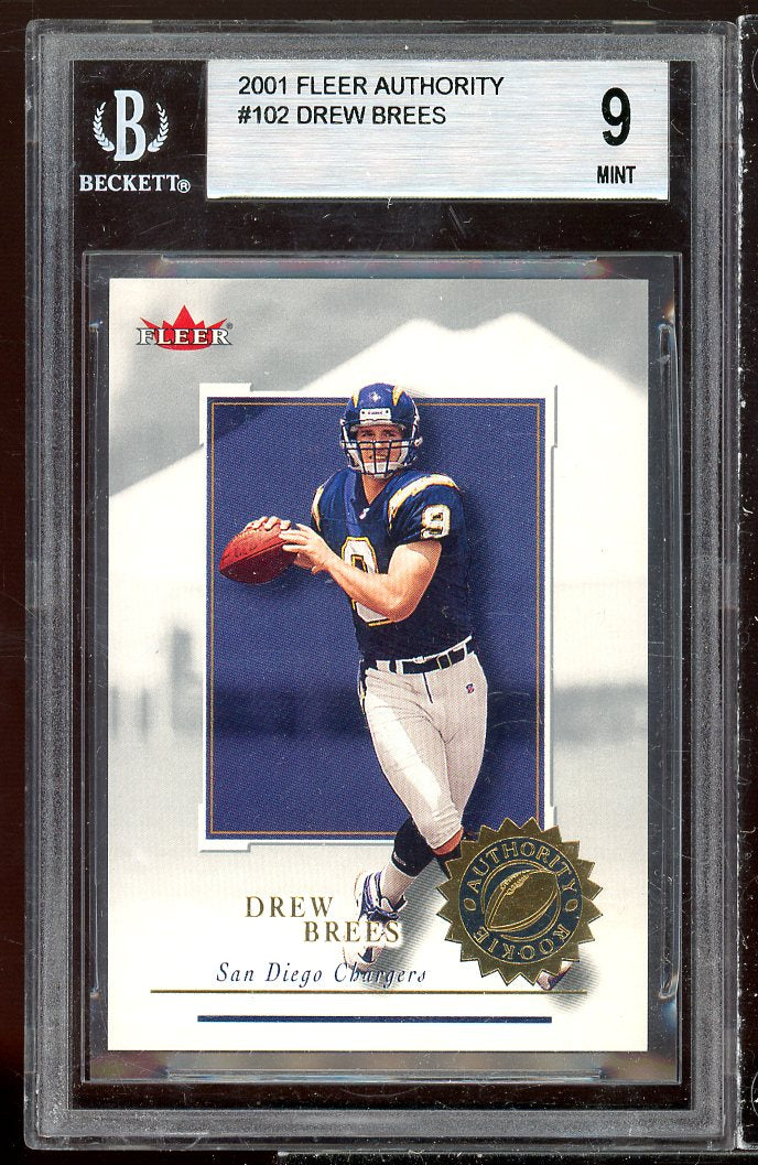 Drew Brees Rookie Card 2001 Fleer Authority #102 BGS 9 (10 9 9.5 8.5) Image 1