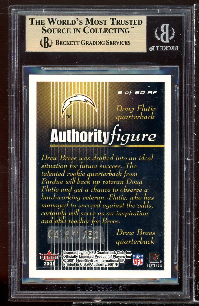 Doug Flutie / Drew Brees Rookie Card 2001 Fleer Authority Figures #2 BGS 9.5 Image 2