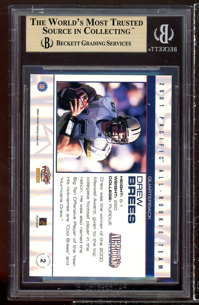 Drew Brees Rookie 2001 Pacific All-Rookie Team #2 (POP 1) BGS (PRISTINE) BGS 10 Image 2